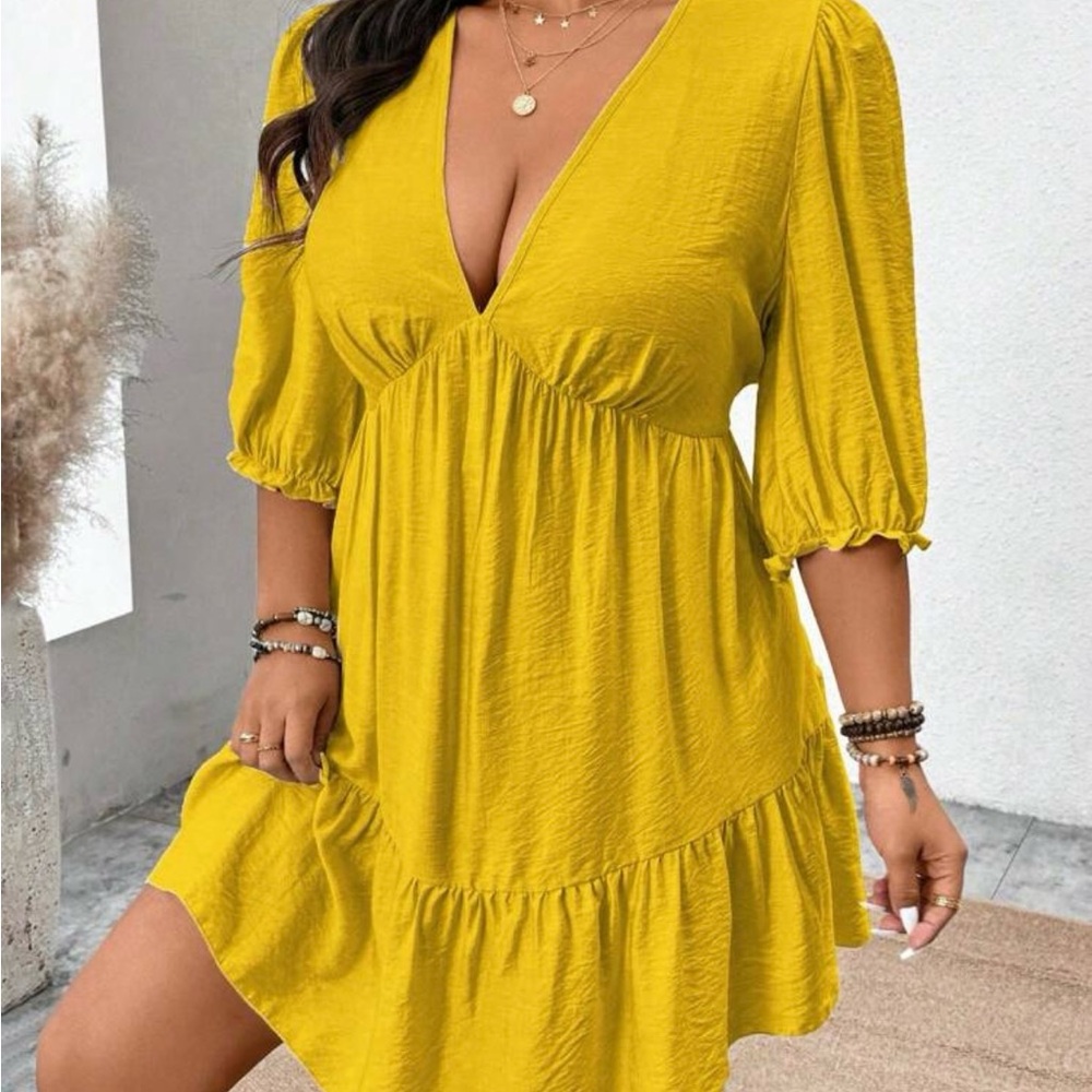 Yellow V-Neck Dress